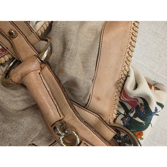 Gucci White Flora Horsebit Handbag Large Authentic Flower Butterfly Cricket - Picture 15 of 16